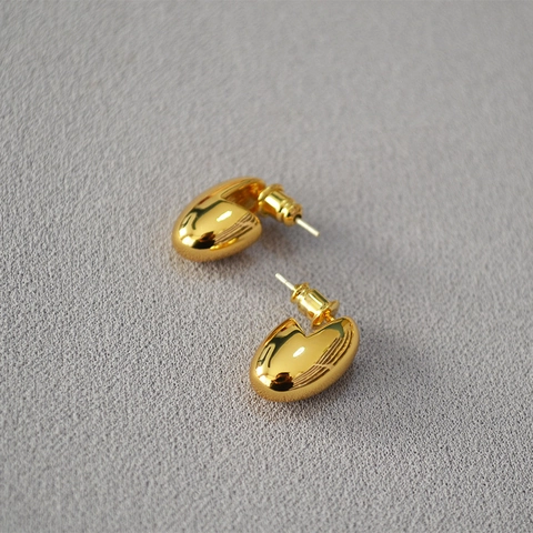 Minimalist Brass Gold Plated Egg Shaped Bean Stud Earrings With 925 Sterling Silver Post For Women Fashion Jewelry