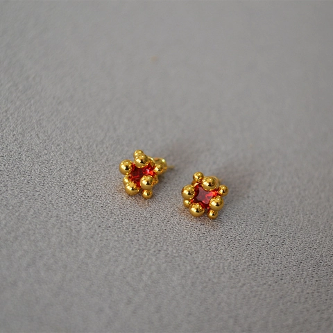 Pendientes de Botón de Capullo de Flor de Circonia Elegantes para Mujer Cobre Poste de Plata de Ley 925 Chapado en Oro