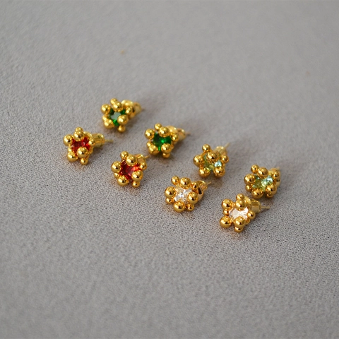 Pendientes de Botón de Capullo de Flor de Circonia Elegantes para Mujer Cobre Poste de Plata de Ley 925 Chapado en Oro