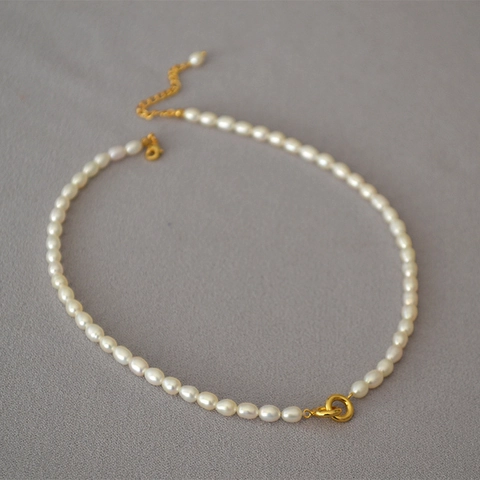 Elegante Zoetwaterparel Halsketting Voor Dames Goud Dubbele Ring Handgeweven Choker Franse Stijl Minimalistisch Sieraden Cadeau