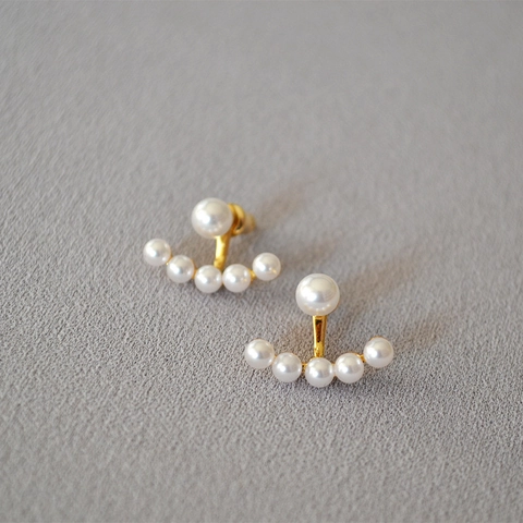 Elegantes Pendientes Desmontables de Perlas en Forma de Abanico Para Mujer Poste de Plata de Ley 925 Latón Chapado en Oro Perla Artificial