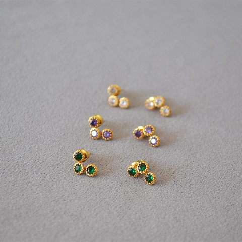 Orecchini a Bottone Minimalisti in Rame e Zirconia Con Perno in Argento Sterling 925 Orecchini Geometrici Tondi per Donna