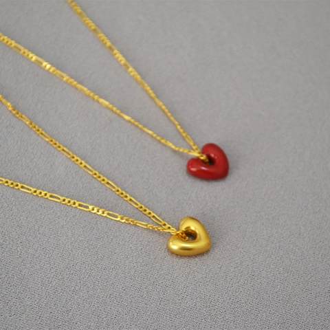 Collana con Pendente a Cuore in Ottone Placcato Oro per Donna Catena Figaro Retrò Girocollo Elegante Gioielli a Cuore Regalo
