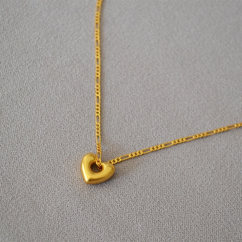 Collana con Pendente a Cuore in Ottone Placcato Oro per Donna Catena Figaro Retrò Girocollo Elegante Gioielli a Cuore Regalo