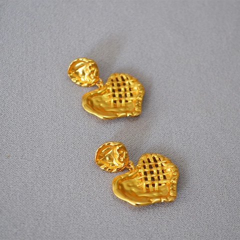 Retro Vergoldetes Kupfer Herz Ohrstecker Für Damen Künstlerisches Geflochtenes Unregelmäßiges Metalldesign Vintage Mode Schmuck Ohrring