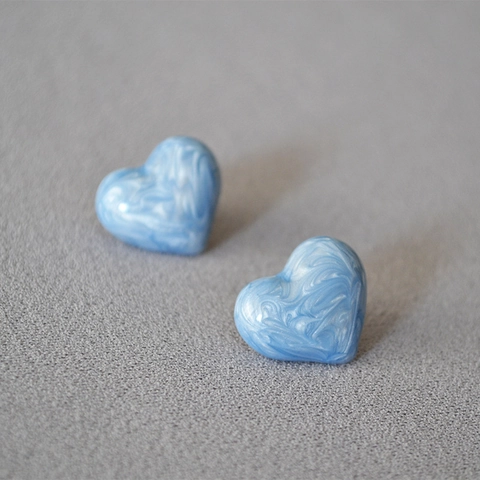 Orecchini a Bottone a Cuore in Ottone Smaltato Vintage Con Perno in Argento Sterling 925 Motivo Marmoreo Gioielli per Donna