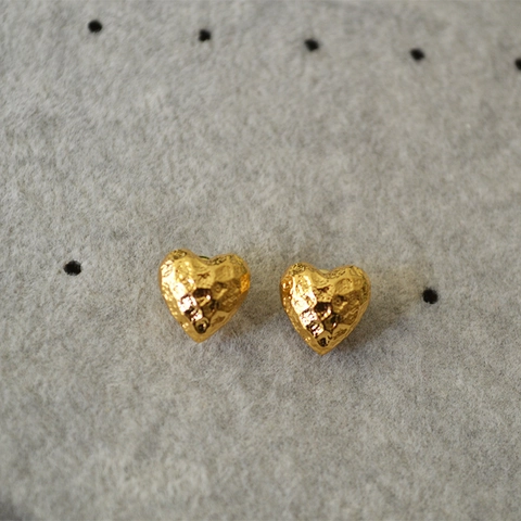 Vintage Orecchini a Bottone a Cuore in Ottone Con Perno in Argento Sterling 925 Texture Martellata Orecchini Geometrici Minimalisti Gioielli Quotidiani Donna
