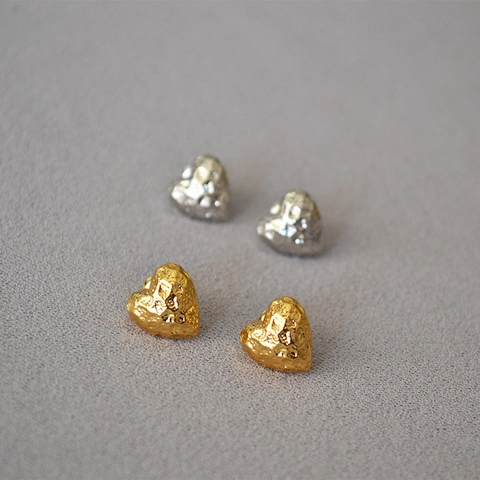 Vintage Orecchini a Bottone a Cuore in Ottone Con Perno in Argento Sterling 925 Texture Martellata Orecchini Geometrici Minimalisti Gioielli Quotidiani Donna