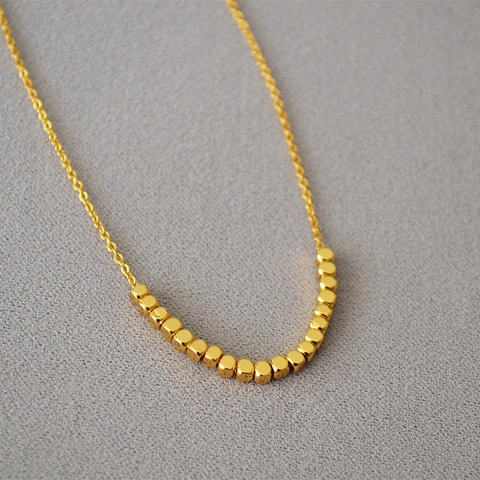 Collana in Ottone Minimalista Con Perle Quadrate Placcate Oro 18K Catena a Clavicola Geometrica Per Gioielli Donna Regalo