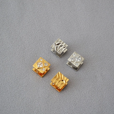 Korean Niche Design Brass Gold Plated Inlaid Zirconia Irregular Texture Geometric Square Stud Earrings For Women Vintage Jewelry