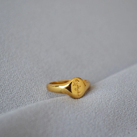 Anello Signet Vintage in Ottone Placcato Oro 18K Con Rosa Incisa Per Donna Minimalista Floreale Gioielli di Moda Regalo