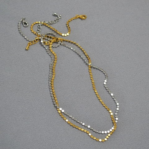 Collana Girocollo Minimalista in Ottone Placcato Oro Con Piccole Paillettes Rotonde Per Donna Catena Sottile Geometrica Gioielli