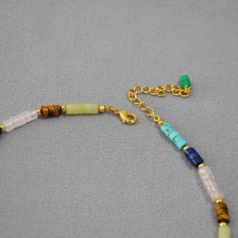 Bohemian Colorful Natural Stone Beaded Necklace For Women Vintage Geometric Copper Spacers Handmade Summer Beach Jewelry