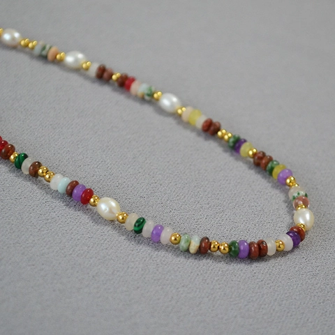 Bohemian Multicolor Natural Stone Beaded Necklace With Freshwater Pearl Handmade Adjustable Necklace Bracelet Jewelry For Women