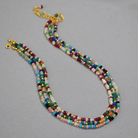 Bohemian Natural Stone Beaded Necklace Colorful Handmade Stacked Clavicle Chain Minimalist Summer Jewelry For Women