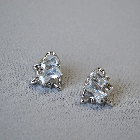 Pendientes de Botón de Circonia Rectangulares Con Poste de Plata de Ley 925 Joyería de Cobre Geométrica Estilo Metal Líquido