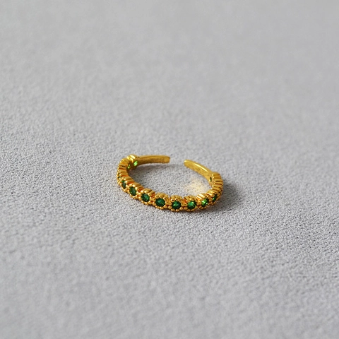 Semplice Anello Aperto Regolabile in Ottone Placcato Oro Con Zirconia Verde per Donna Elegante Gioielli Con Incastonatura a Pavé