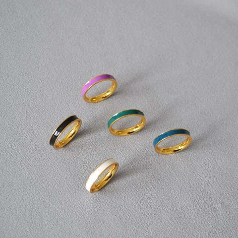 Anello Minimalista in Ottone Placcato Oro con Smalto a Goccia Sottile Colorato Geometrico Gioielli di Moda per Donna
