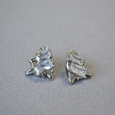 Pendientes de Botón de Circonia Rectangulares Con Poste de Plata de Ley 925 Joyería de Cobre Geométrica Estilo Metal Líquido