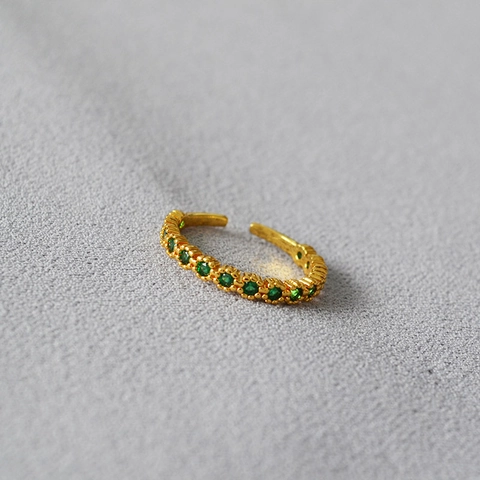Semplice Anello Aperto Regolabile in Ottone Placcato Oro Con Zirconia Verde per Donna Elegante Gioielli Con Incastonatura a Pavé