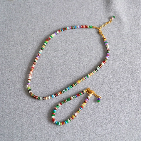 Collana e Bracciale in Agata Multicolore Bohemienne Gioielli in Pietra Naturale Fatti a Mano per Donna Accessorio Vacanza