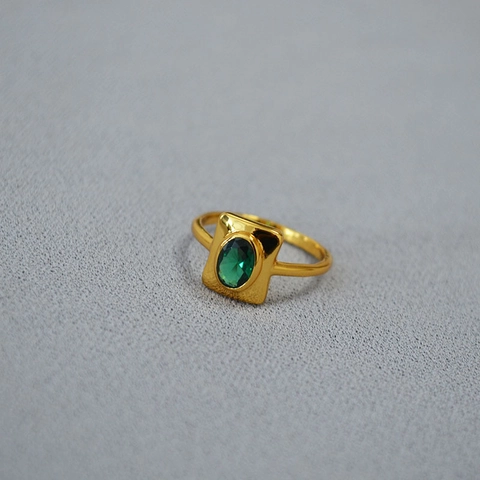 Anello Vintage in Ottone Placcato Oro Con Zirconia Verde Anello Minimalista Geometrico Ovale Con Gemma per Donna Gioielli Moda