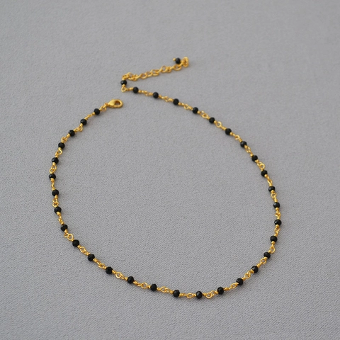 French Style Black Spinel Faceted Bead Handcrafted Choker Necklace Gold Color Chain For Women Elegant Jewelry Gift
