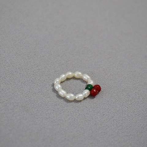 Anello Elastico Ciliegia in Perle d'Acqua Dolce e Perle in Argento Sterling 925 Fatto a Mano per Donna Stile Pastorale Anello da Dito Frutta Dolce Gioielli