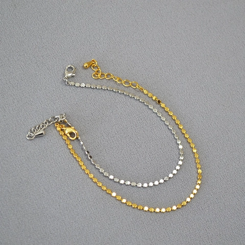 Bracelet Chaîne Minimaliste en Laiton Plaqué Or avec Disques Ronds Délicat Ajustable Élégant Bijoux de Mode pour Femmes Quotidien