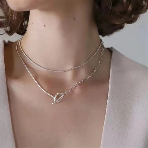 Collana Donna Vintage Doppio Strato Giunzione Catena Rame Lega Chiusura a Scomparsa Oro Argento Lunga Catena Maglione Minimalista Gioielli Retrò