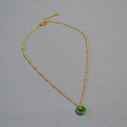 Collana In Ottone Placcato Oro Stile Cinese Con Pendente Ping An Kou Effetto Giada Artificiale Catena Satellitare Regalo