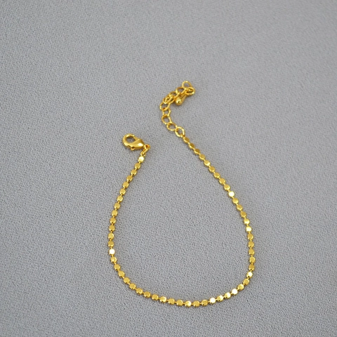 Bracelet Chaîne Minimaliste en Laiton Plaqué Or avec Disques Ronds Délicat Ajustable Élégant Bijoux de Mode pour Femmes Quotidien