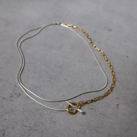 Collana Donna Vintage Doppio Strato Giunzione Catena Rame Lega Chiusura a Scomparsa Oro Argento Lunga Catena Maglione Minimalista Gioielli Retrò