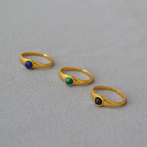 Vintage Nische Kupfer Vergoldet Offener Ring Für Damen Minimalistisch Eingelegt Malachit Lapislazuli Schwarzer Onyx Verstellbarer Ring Schmuck