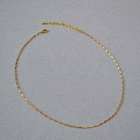 Collar de Cadena Sencilla de Cobre Bañado en Oro Estilo Francés para Mujer Gargantilla de Cadena Fina Brillante Joyería de Moda