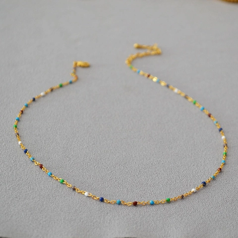 Fashion Brass Gold Plated Enamel Bead Choker Necklace Colorful Drip Oil Dainty Chain For Women Small Fresh Jewelry