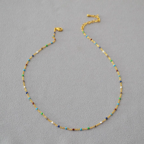 Fashion Brass Gold Plated Enamel Bead Choker Necklace Colorful Drip Oil Dainty Chain For Women Small Fresh Jewelry