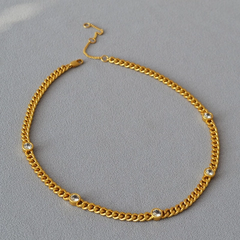 Collana a Catena Cubana in Ottone Placcato Oro Vintage Con Intarsio in Zirconia Luccicante Gioielli di Moda per Donna e Uomo