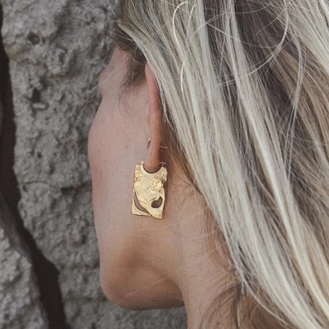 Pendientes Vintage de Cobre Bañados en Oro y Plata con Textura de Lava Irregular Mujer Minimalista Geométrico Hueco Joyería