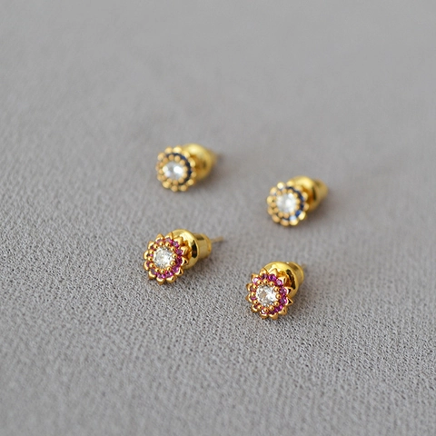 Pendientes de Botón de Flor de Latón Chapado en Oro 18K Con Poste de Plata de Ley 925 Joyería Diaria Floral Delicada para Mujer