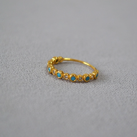 Minimalist Brass Gold Plated Thin Turquoise Zirconia Ring Elegant Bohemian Geometric Inlaid Finger Jewelry For Women