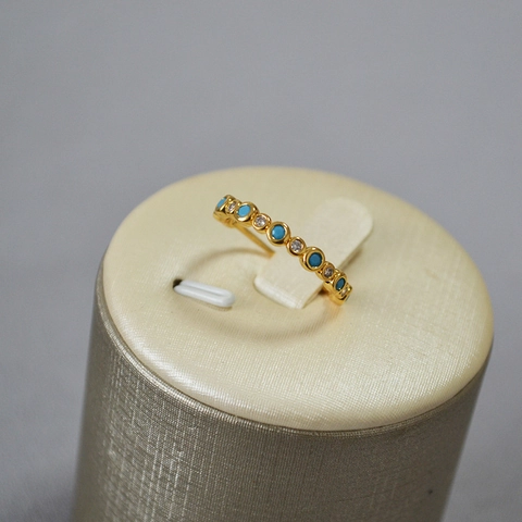 Minimalist Brass Gold Plated Thin Turquoise Zirconia Ring Elegant Bohemian Geometric Inlaid Finger Jewelry For Women