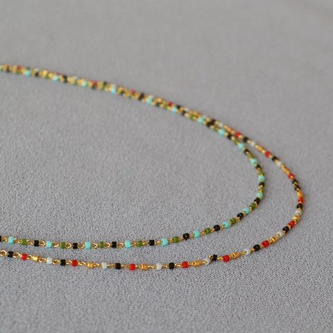 Vintage Handgefertigte Perlen Halskette Damen Mehrfarbig Glasperlen Vergoldete Kette Verstellbar Ästhetischer Schmuck Geschenk
