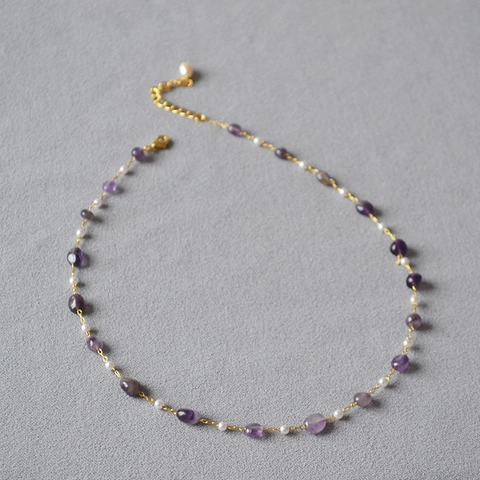 Collana di Perline in Pietra Naturale e Perla Artificiale Fatta a Mano per Donna Gioielli Choker in Lega Estetica Vintage