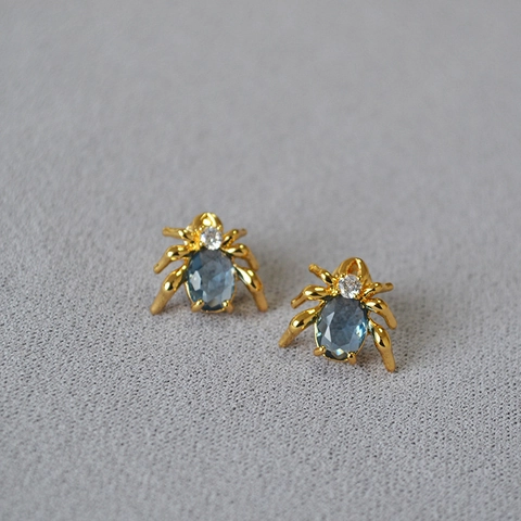 Pendientes de Botón de Araña Cool Chapados en Oro Con Poste de Plata de Ley 925 Circonia Vidrio Incrustado Joyería de Halloween Mujer