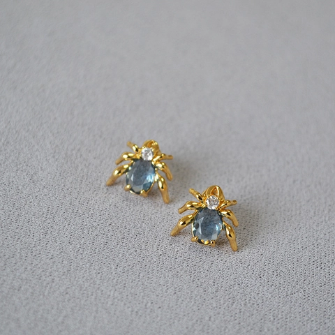 Pendientes de Botón de Araña Cool Chapados en Oro Con Poste de Plata de Ley 925 Circonia Vidrio Incrustado Joyería de Halloween Mujer