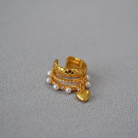 Χάλκινα Σκουλαρίκια Ear Cuffs Σχήματος C Με Τεχνητό Μαργαριτάρι Στρας Κρεμαστή Καρδιά Επιχρυσωμένα Ασημένια Κλιπ για Γυναίκες