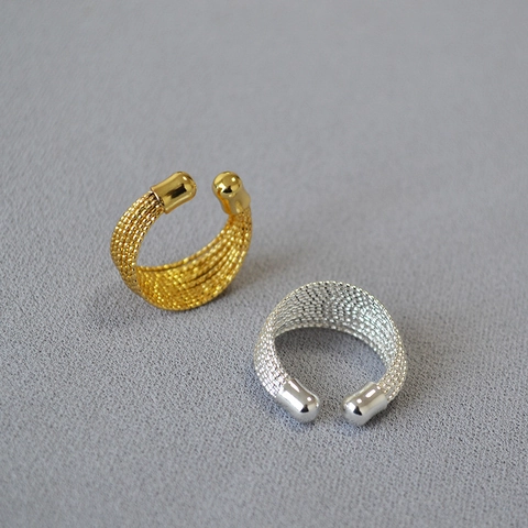 Minimalistischer Messing Offener Einstellbarer Ring Für Damen 18K Vergoldet Dick Versilbert Webstruktur Mesh Mehrlagiger Modeschmuck