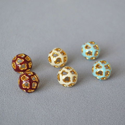 Orecchini a Bottone Geometrici in Smalto Traforato Vintage per Donna Con Perno in Argento Sterling 925 Placcato Oro 18K