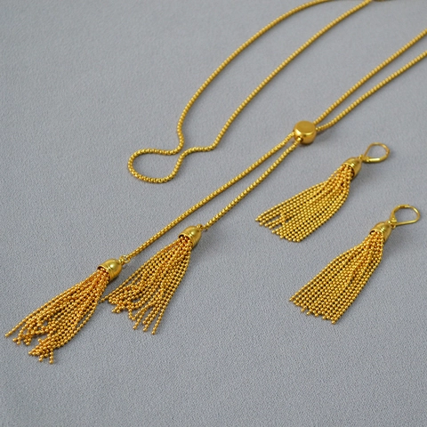 Set Orecchini Collana a Catena Maglione Nappa Lunga Regolabile in Ottone Vintage Gioielli Bolo Geometrici Minimalisti Oro